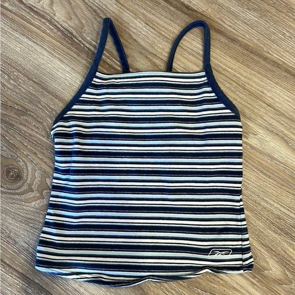 5 FOR $25‼️ Reebok Navy and White Striped Tank Top